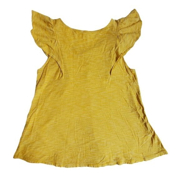 Old Navy yellow white striped flutter sleeve lace-up tie front top sz M - Picture 2 of 10